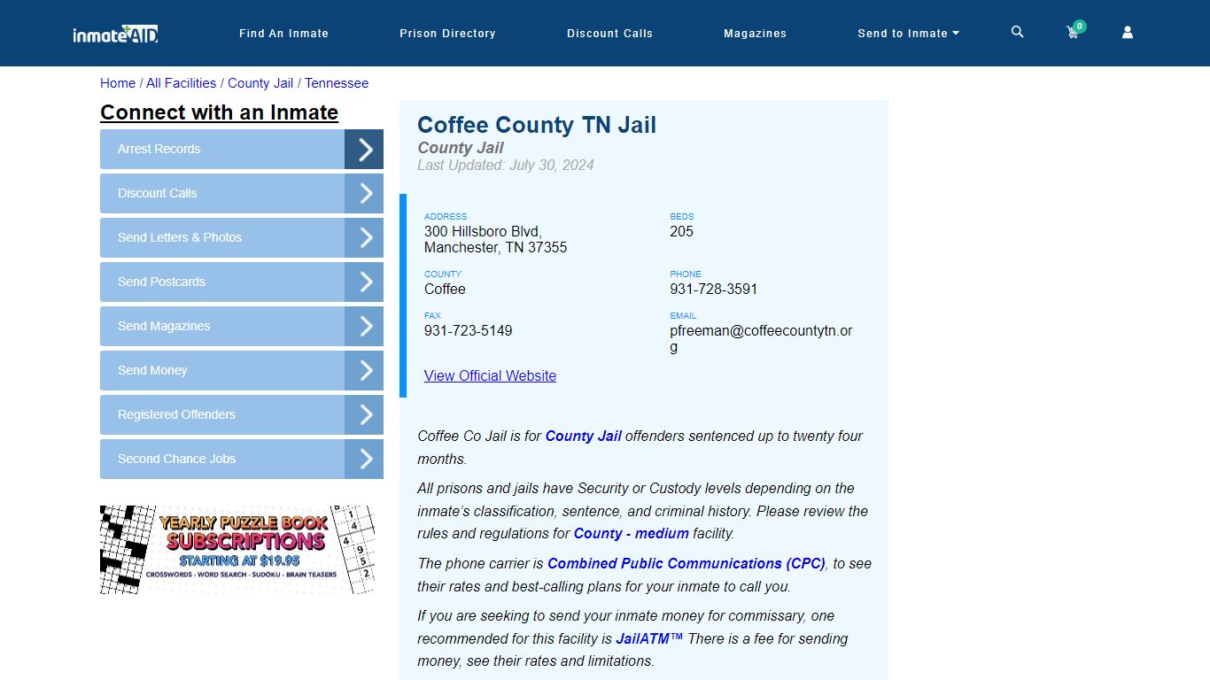 Coffee County TN Jail - Inmate Locator